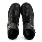 Chanel Lambskin Calfskin Quilted Lace Up Combat Boots 38 Black