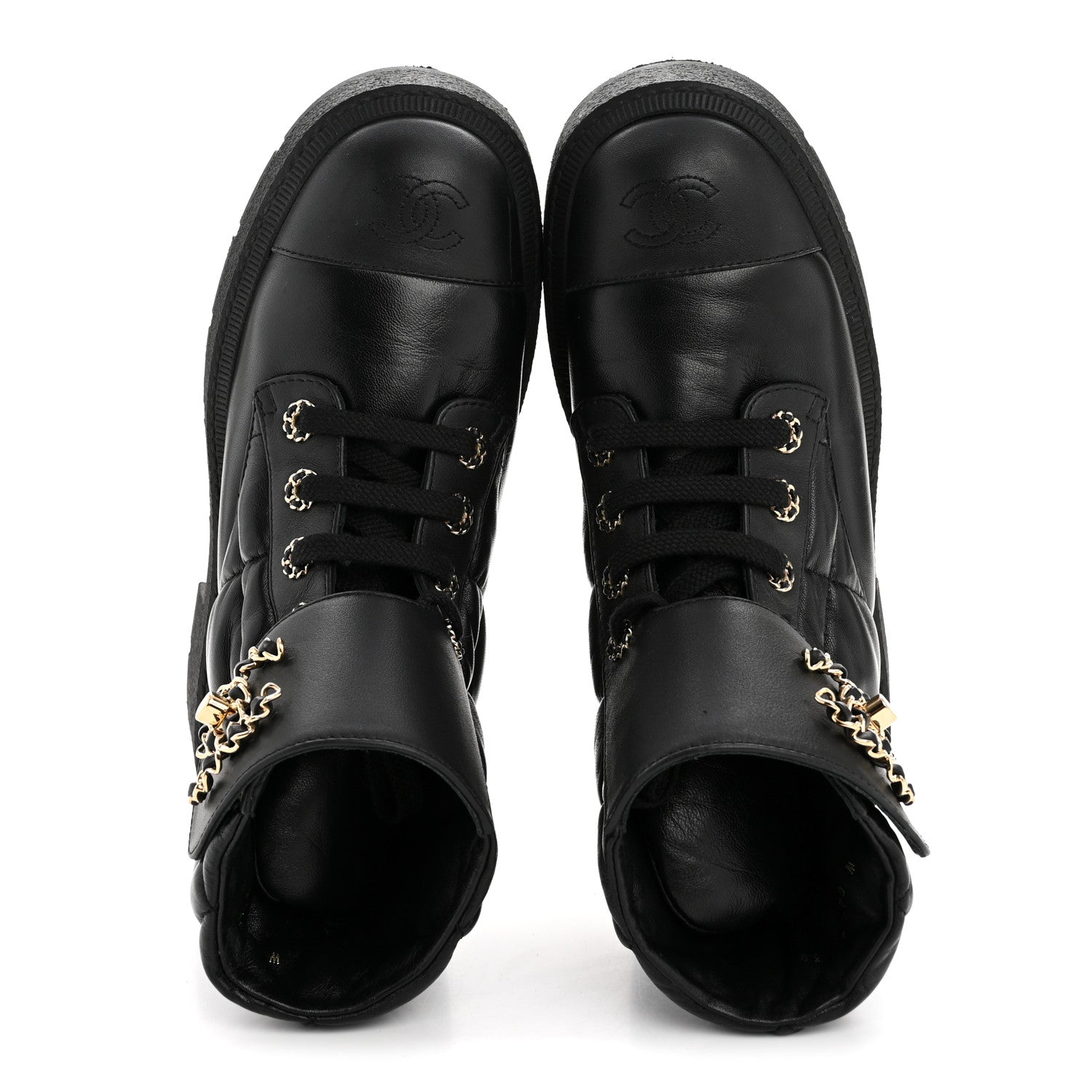 Chanel Lambskin Calfskin Quilted Lace Up Combat Boots 38 Black