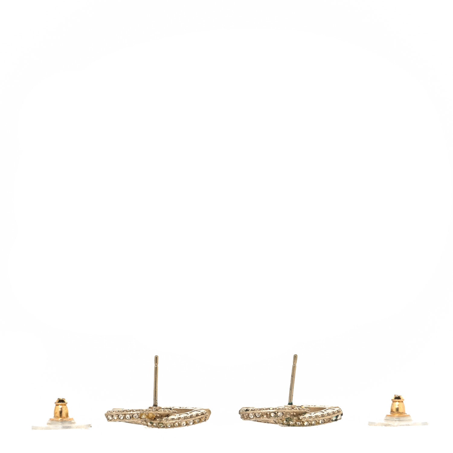 Chanel Crystal CC Earrings Light Gold
