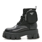 Prada Spazzolato Rois Nylon Metal Triangle Logo Monolith Pouch Pocket 55mm Boots 37 Black