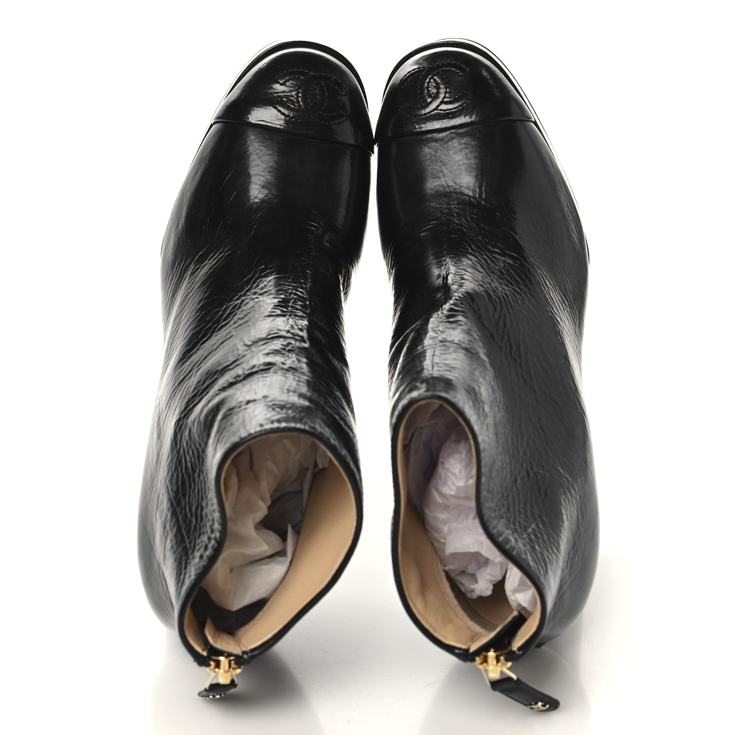 Chanel Crumpled Calfskin Cap Toe CC Ankle Boots 35.5 Black