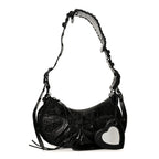 Balenciaga Extra Supple Calfskin Crocodile Embossed Monochrome Le Cagole Shoulder Bag XS Black