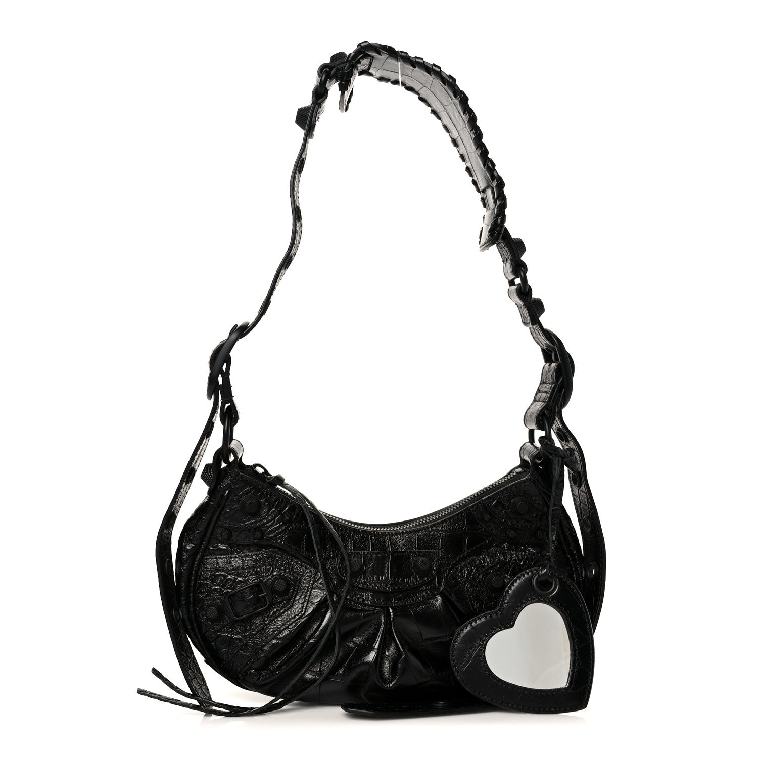 Balenciaga Extra Supple Calfskin Crocodile Embossed Monochrome Le Cagole Shoulder Bag XS Black