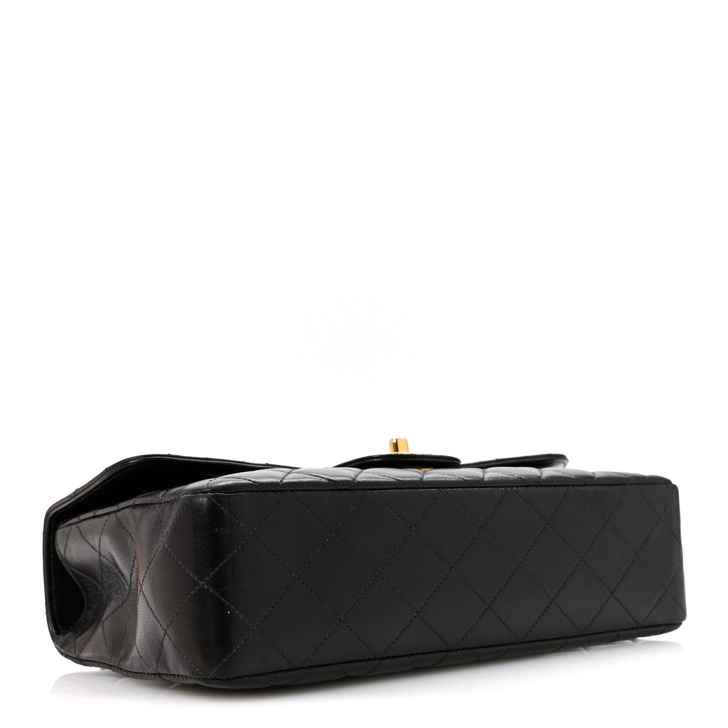 Chanel Lambskin Quilted Medium Rectangular Kelly Flap Bag Black