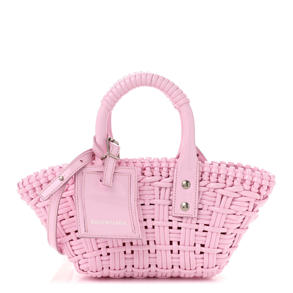 Balenciaga Faux Calfskin Braided Varnished XXS Bistro Basket Candy Pink