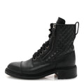 Chanel Calfskin Quilted Lace Up Combat Boots 37.5 Black