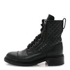 Chanel Calfskin Quilted Lace Up Combat Boots 37.5 Black