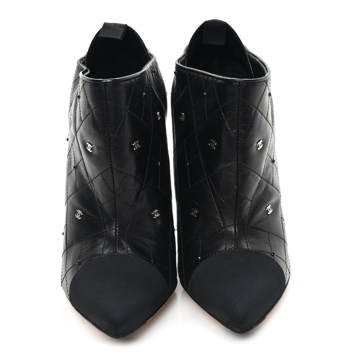 Chanel Lambskin Quilted CC Cap Toe Booties 38 Black