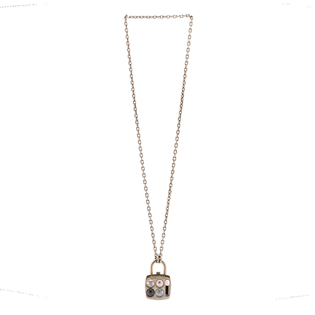 Chanel Pearl Resin Crystal CC No 5 Eyeshadow Pendant Necklace Multicolor