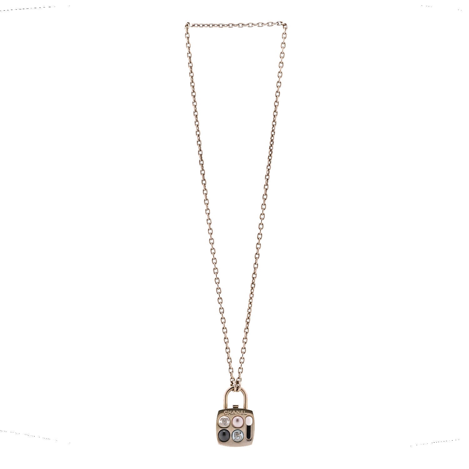 Chanel Pearl Resin Crystal CC No 5 Eyeshadow Pendant Necklace Multicolor
