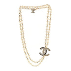 Chanel Pearl Crystal Lambskin CC Long Necklace Gold Black