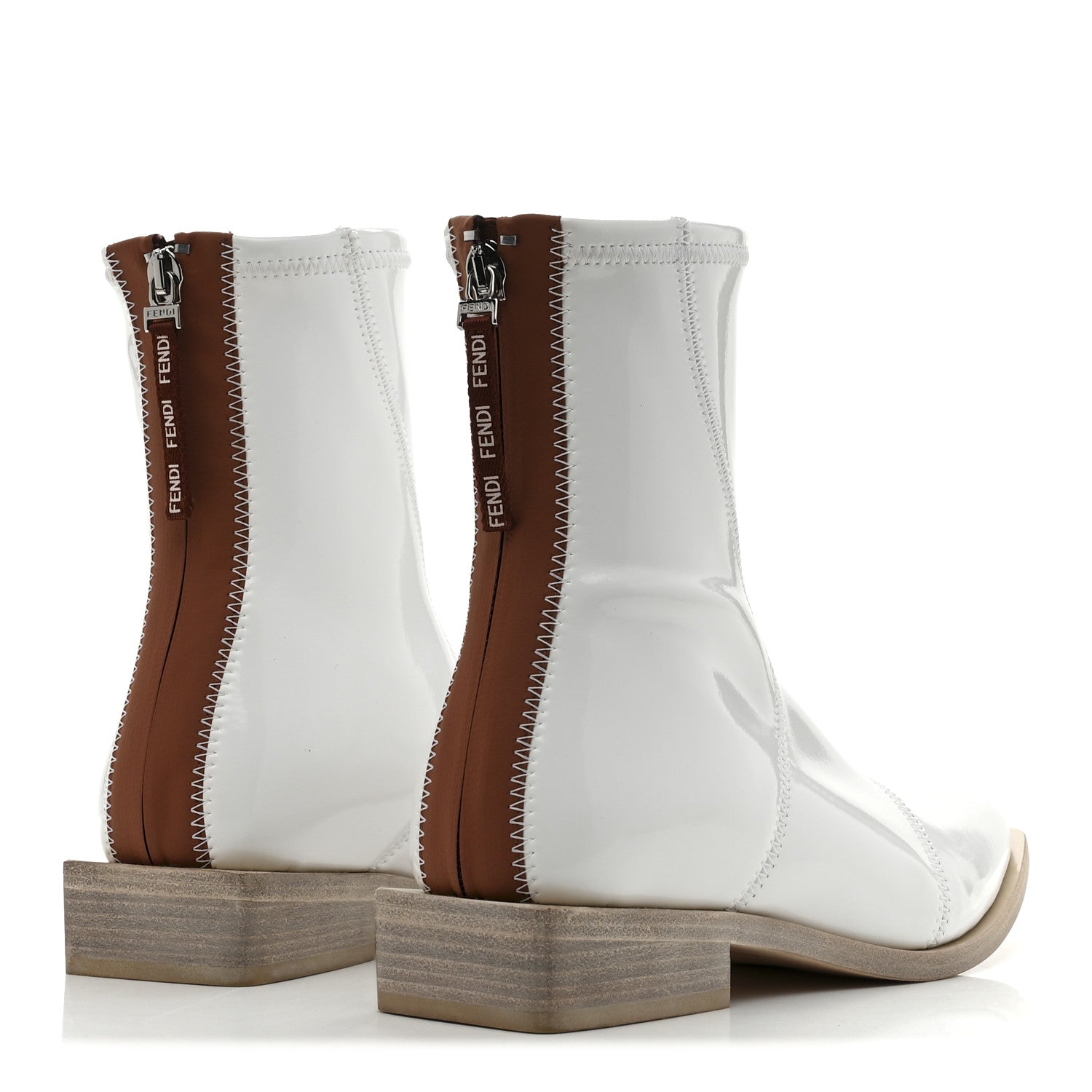 Fendi Glossy Neoprene FFrame Low Ankle Boots 37.5 White