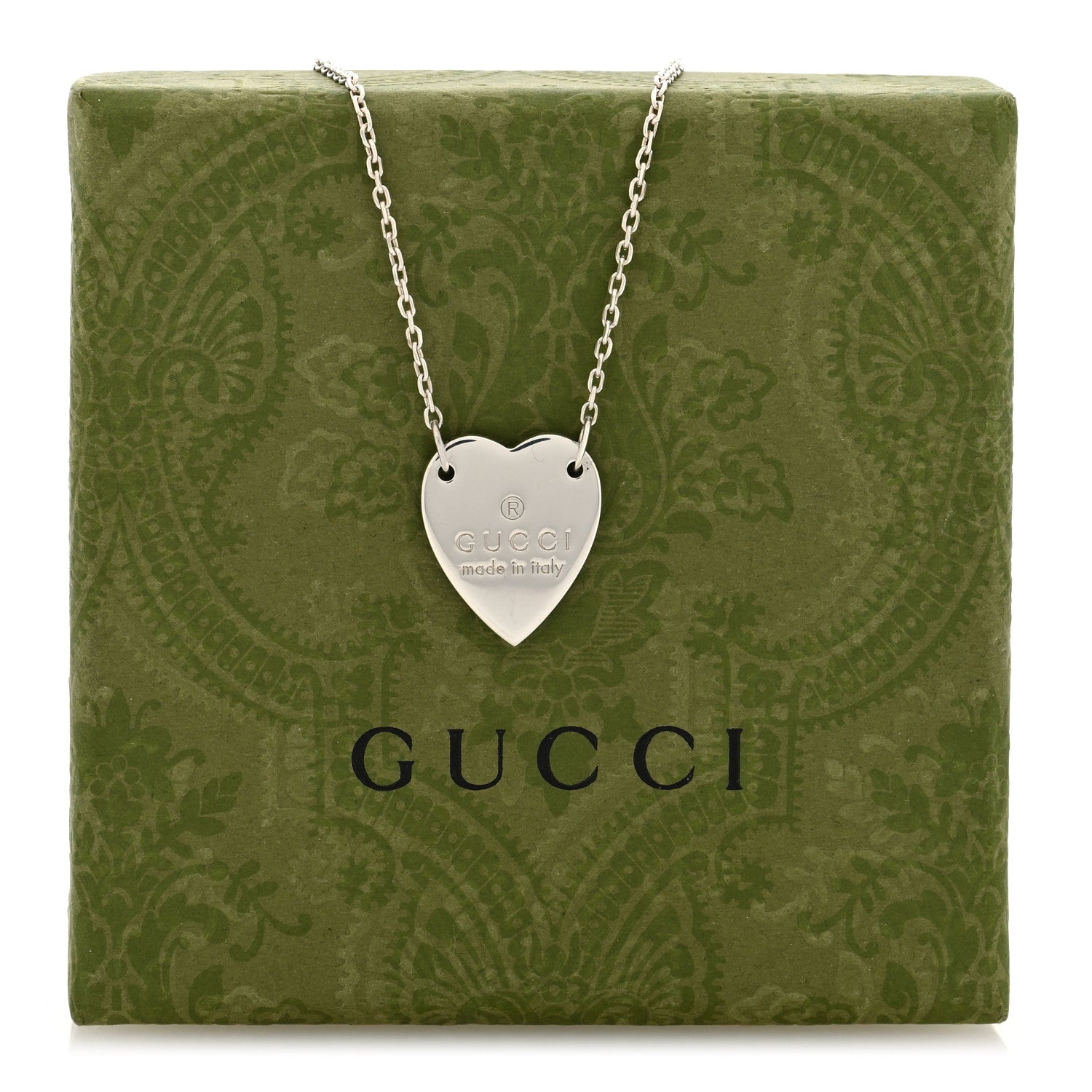 Gucci Sterling Silver Trademark Heart Pendant Necklace