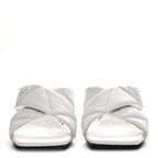 Prada Nappa Logo Quilted Crisscross 65mm Block Heel Slide Sandals 39.5 White