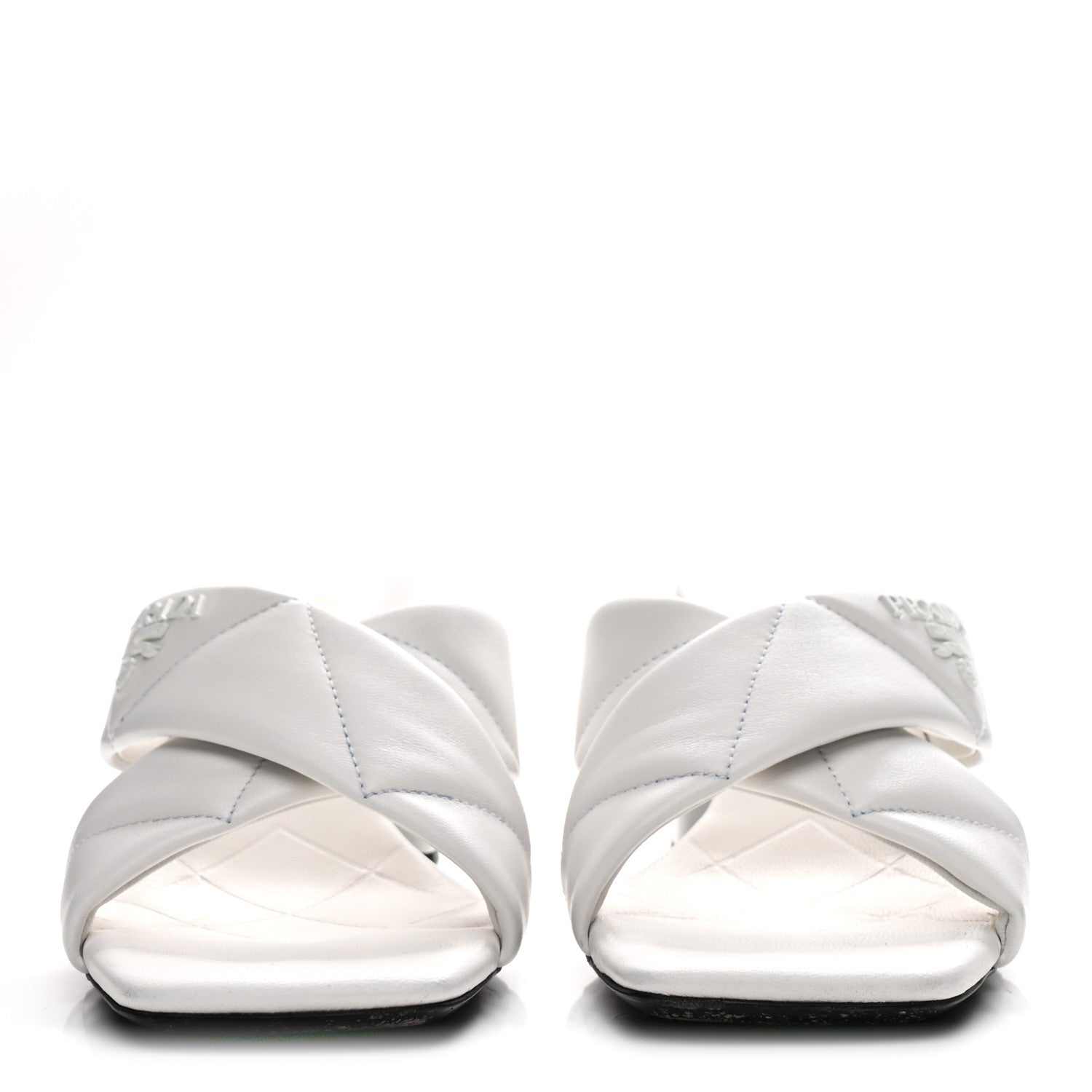 Prada Nappa Logo Quilted Crisscross 65mm Block Heel Slide Sandals 39.5 White