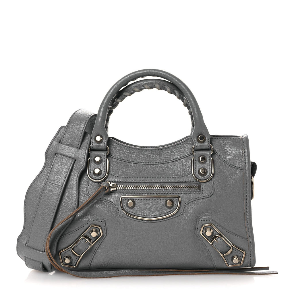 Balenciaga Chevre Silver Metallic Edge Hardware Mini City Bleu Acier