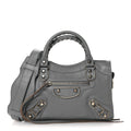 Balenciaga Chevre Silver Metallic Edge Hardware Mini City Bleu Acier