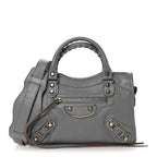 Balenciaga Chevre Silver Metallic Edge Hardware Mini City Bleu Acier