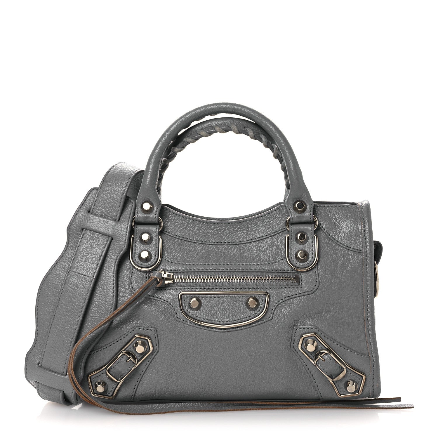 Balenciaga Chevre Silver Metallic Edge Hardware Mini City Bleu Acier