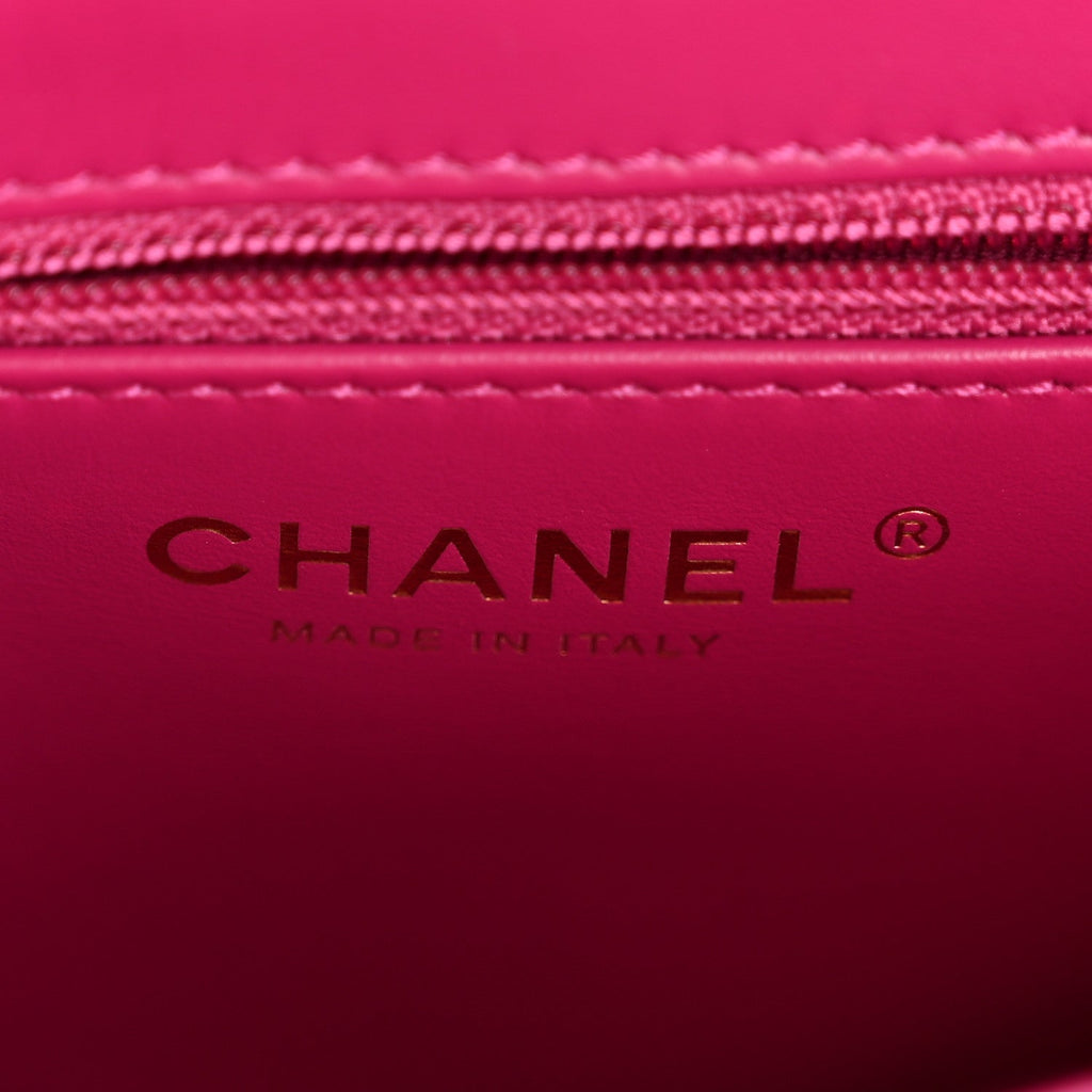 Chanel Shiny Aged Calfskin Quilted Nano Kelly Shopper Dark Pink