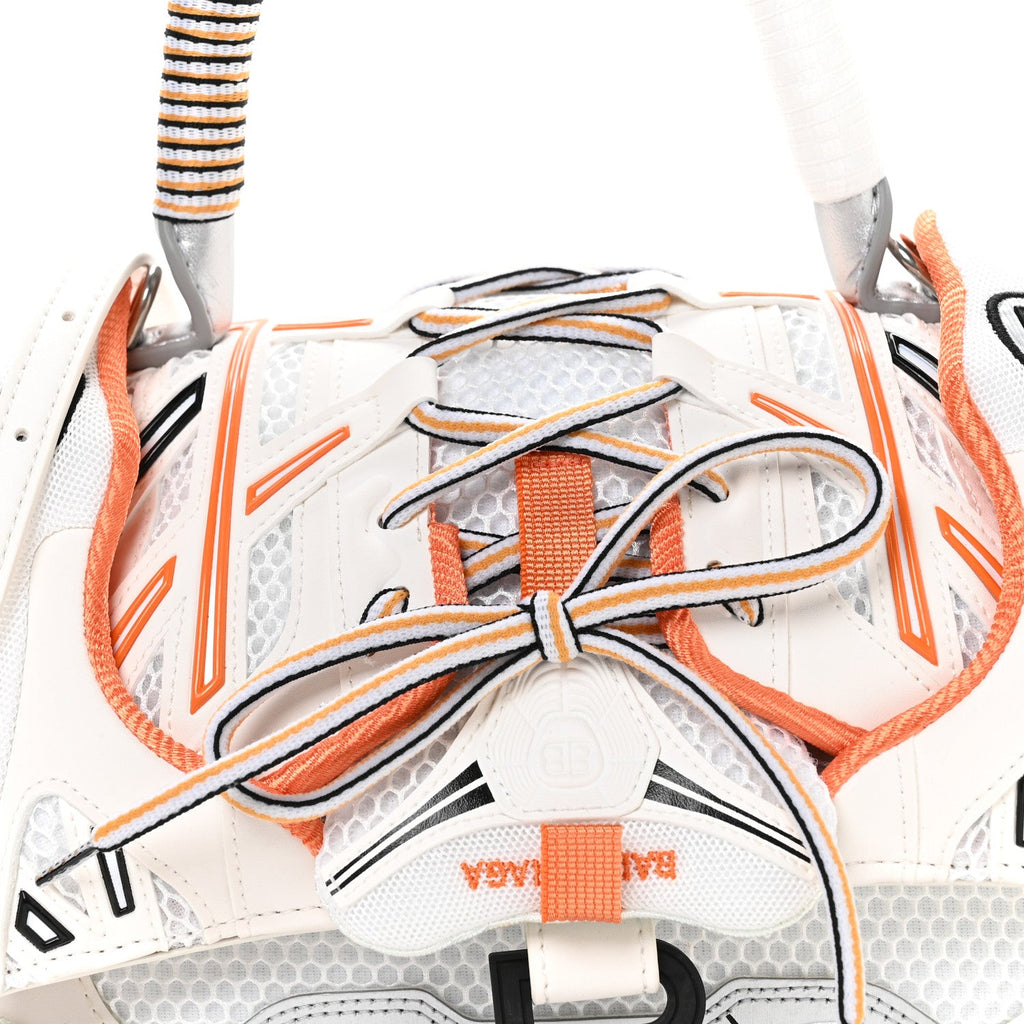 Balenciaga Faux Calfskin Fabric Glow In The Dark Small Sneakerhead Top Handle Bag White Orange