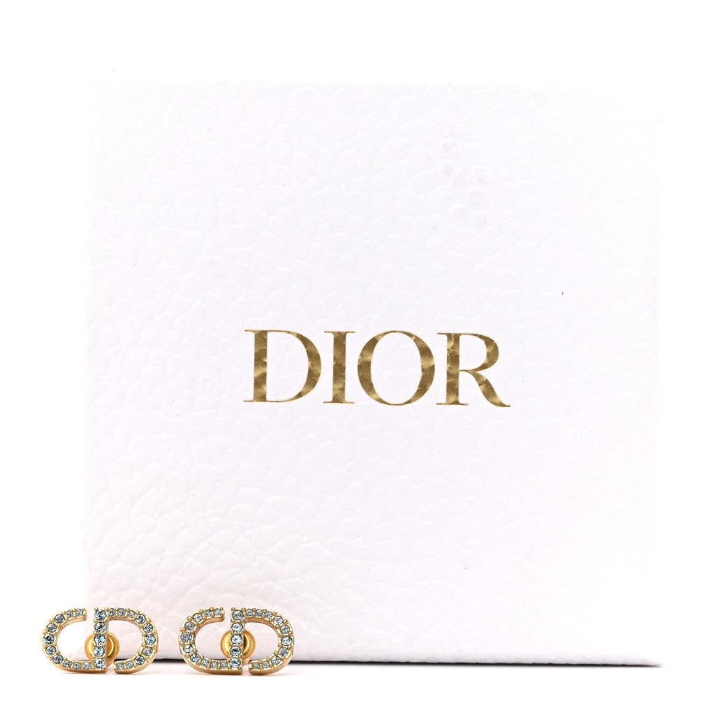 Christian Dior Crystal CD Earrings Blue Gold