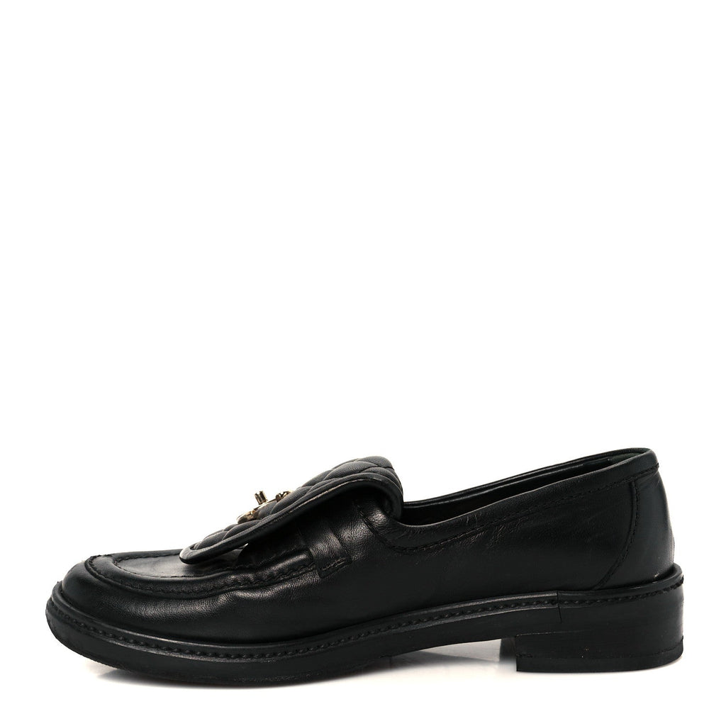 Chanel Lambskin Quilted CC Turnlock Loafers 37 Black