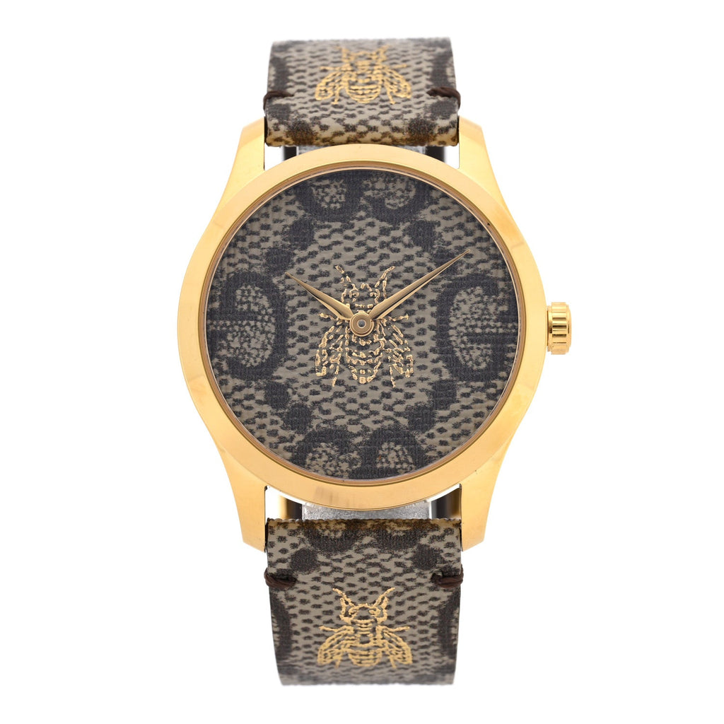 Gucci Stainless Steel Canvas 38mm G-Timeless GG Supreme Bee Quartz Watch Brown