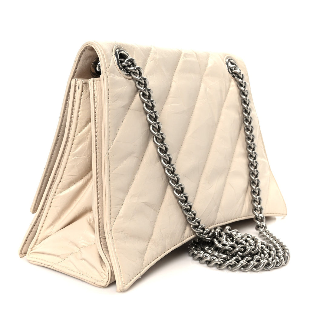 Balenciaga Crushed Calfskin Quilted Medium Crush Chain Bag Nude