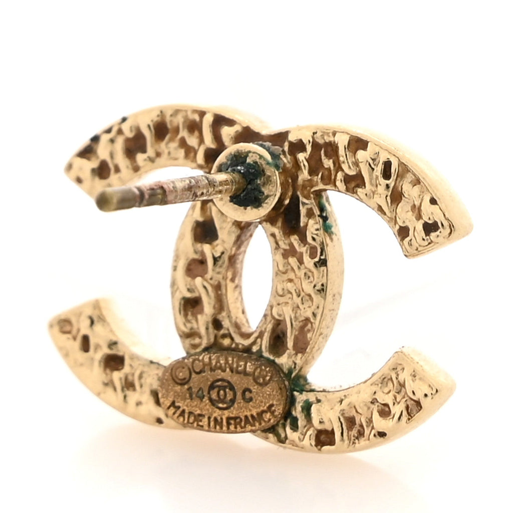Chanel Metal Textured CC Earrings Gold