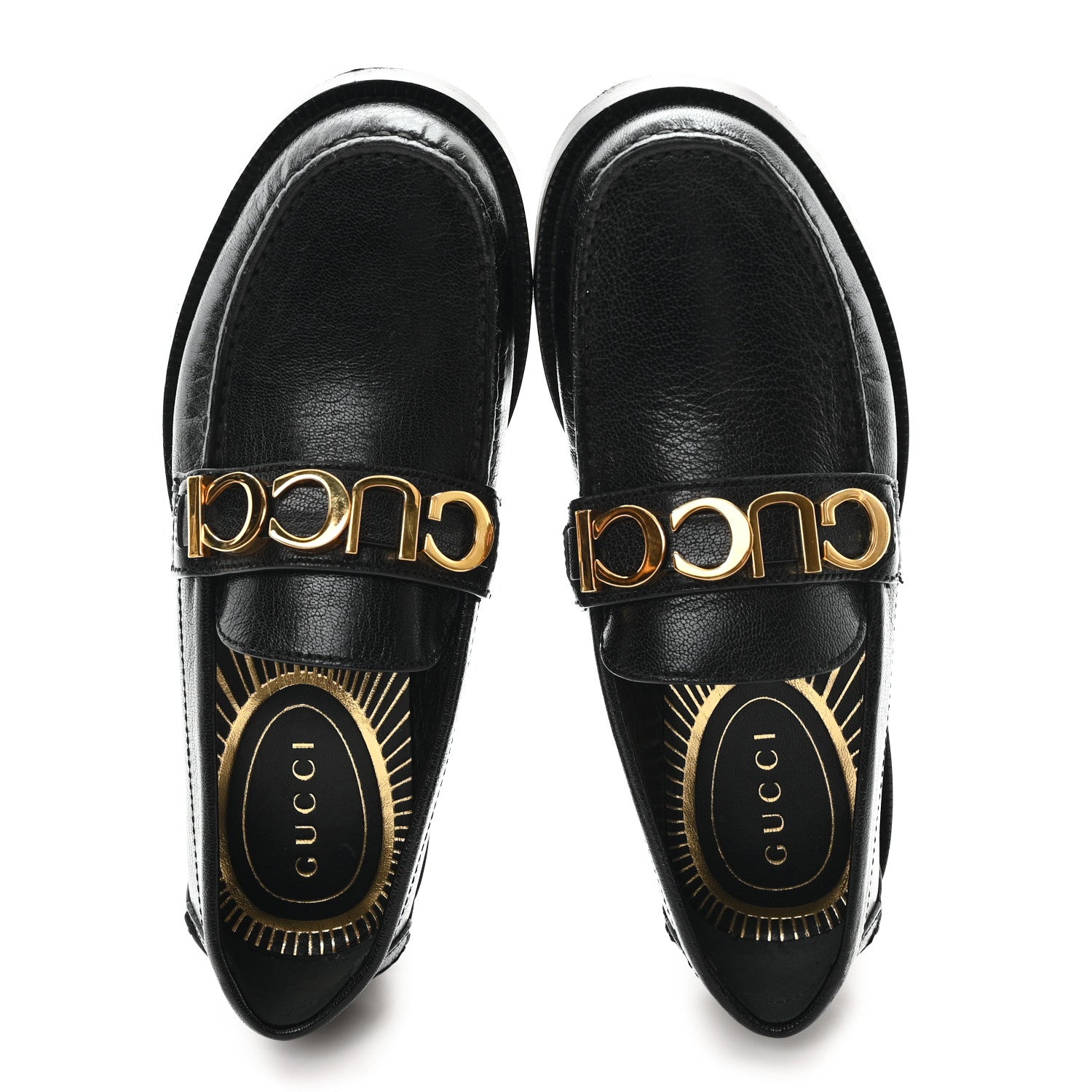 Gucci Goatskin Womens Logo 15mm Loafers 35 Black