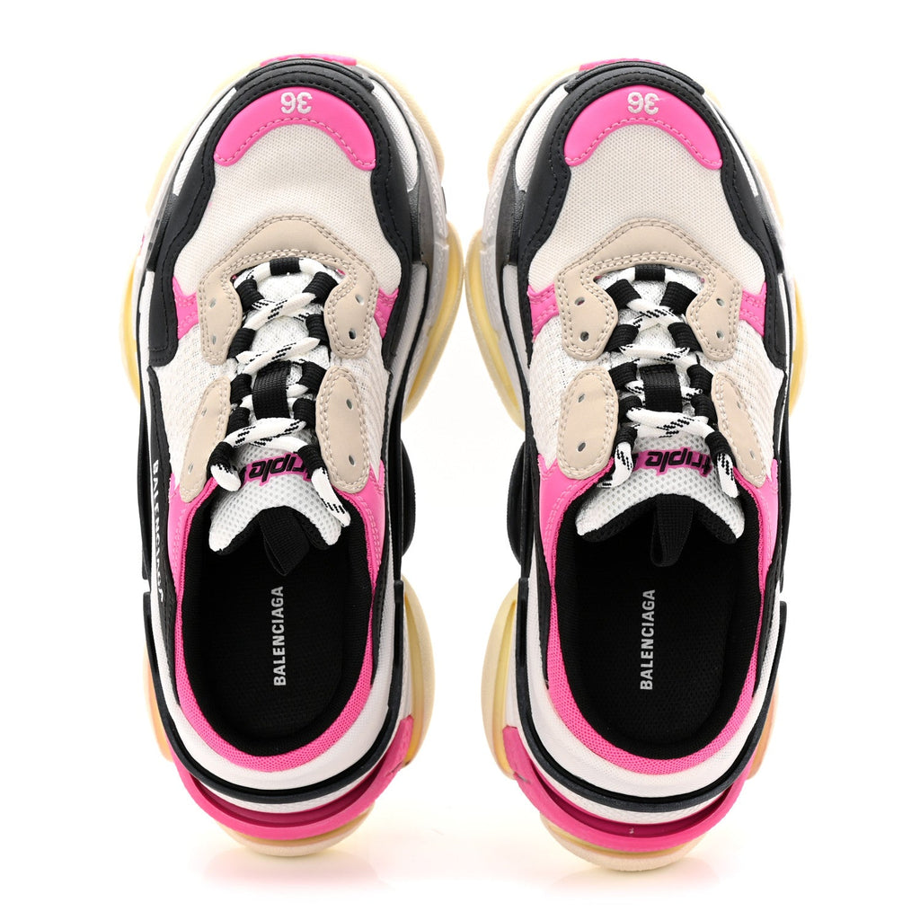 Balenciaga Fabric Mesh Womens Triple S Mule Sneakers 36 White Pink Black