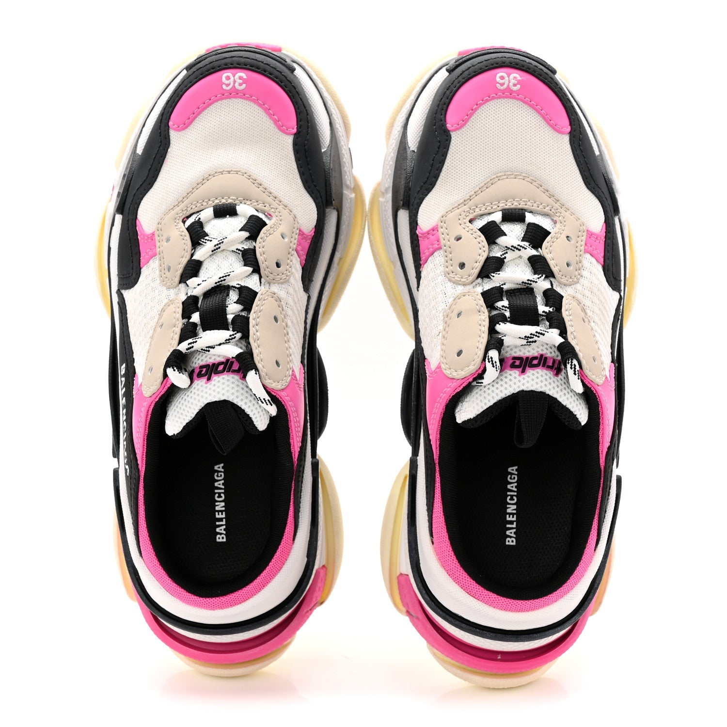 Balenciaga Fabric Mesh Womens Triple S Mule Sneakers 36 White Pink Black
