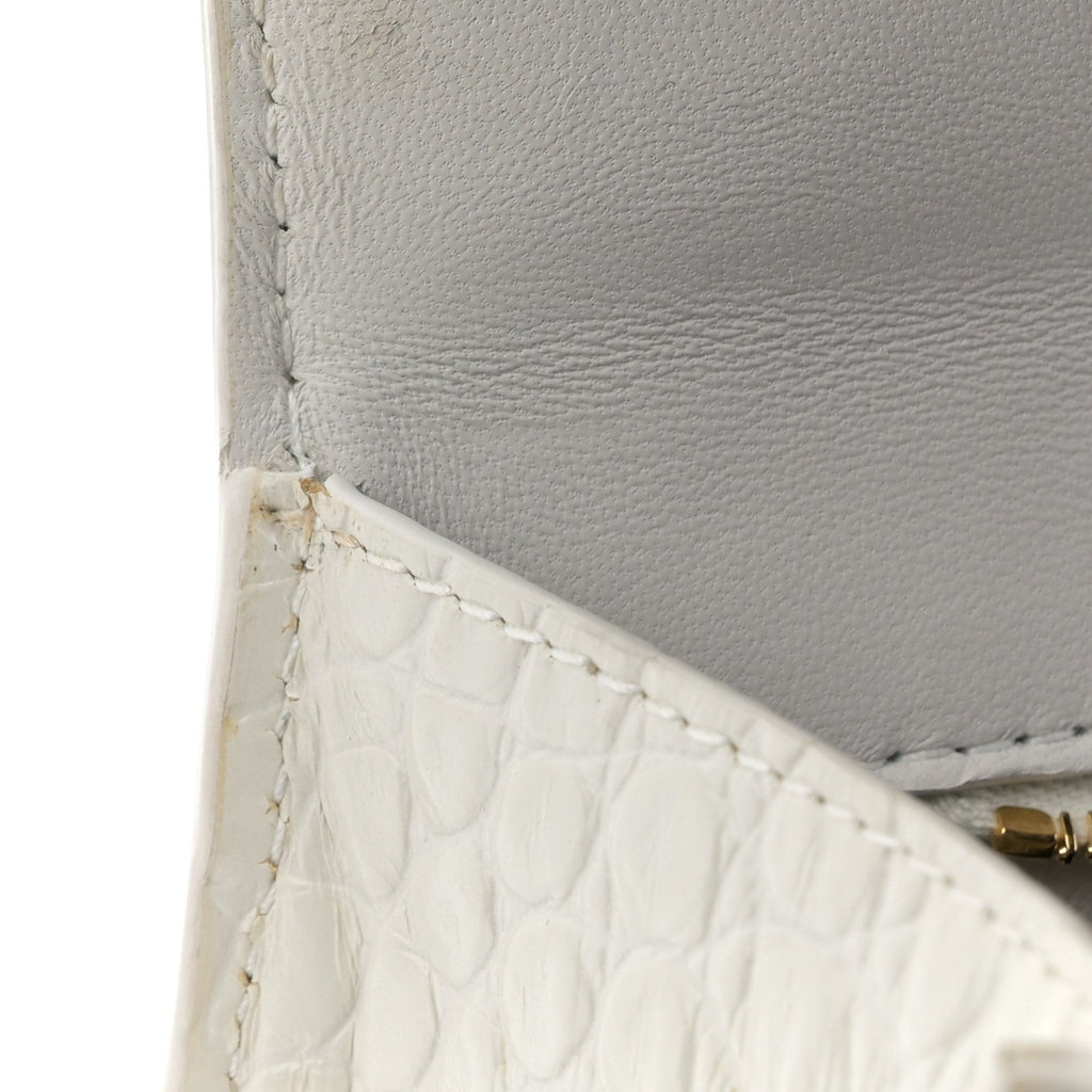 Balenciaga Calfskin Crocodile Embossed Small Hourglass Top Handle Bag White