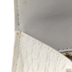 Balenciaga Calfskin Crocodile Embossed Small Hourglass Top Handle Bag White