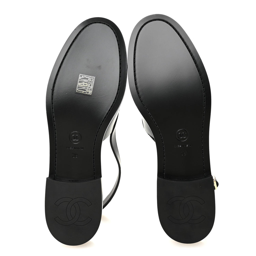 Chanel Calfskin Crystal Slingback Loafers 39 Black