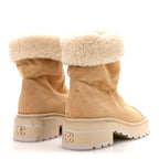Chanel Suede Shearling Cap Toe Short Boots 38 Beige