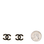 Chanel Metal Enamel CC Earrings Black Gold