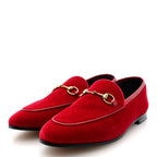 Gucci Velvet Horsebit Womens Jordaan Loafers 37 Hibiscus Red