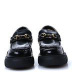Gucci Magnum Calfskin Nappa Samoa Womens Horsebit Platform Chunky Lug Sole 40mm Loafers 35 Black