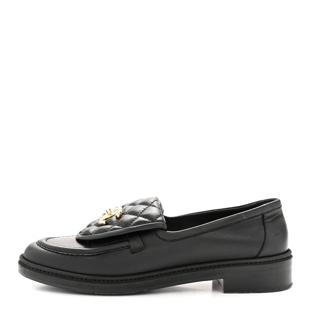 Chanel Lambskin Quilted CC Turnlock Loafers 38 Black
