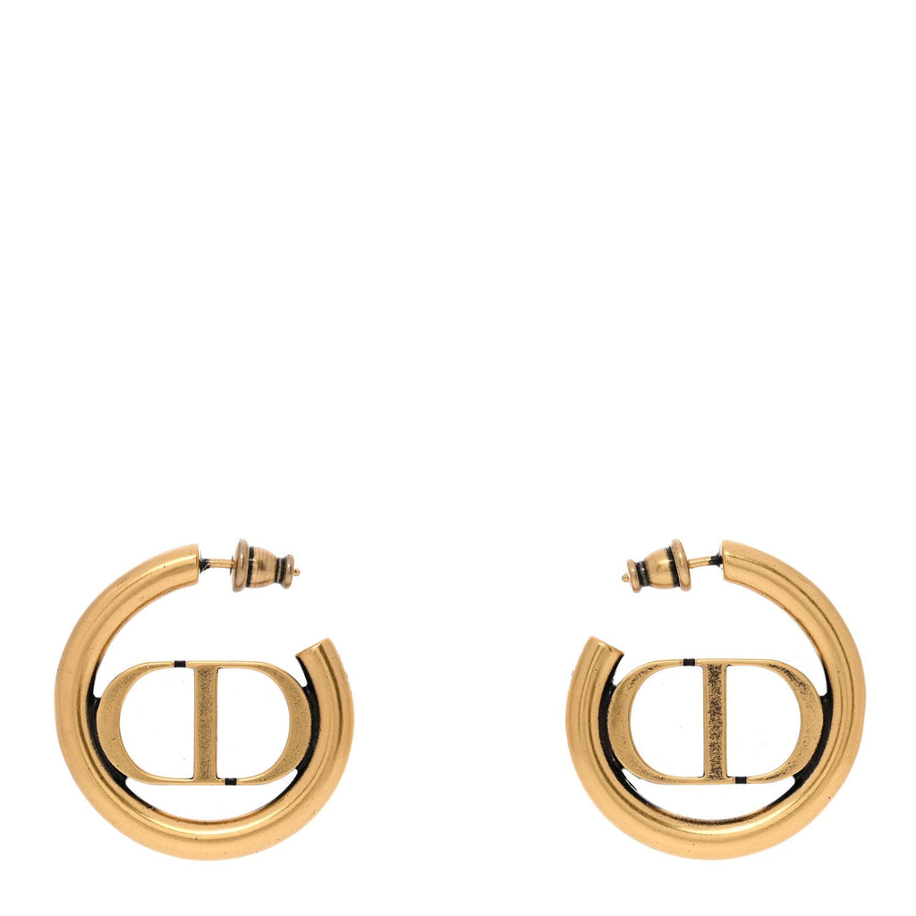 Christian Dior Metal 30 Montaigne Hoop Earrings Aged Gold