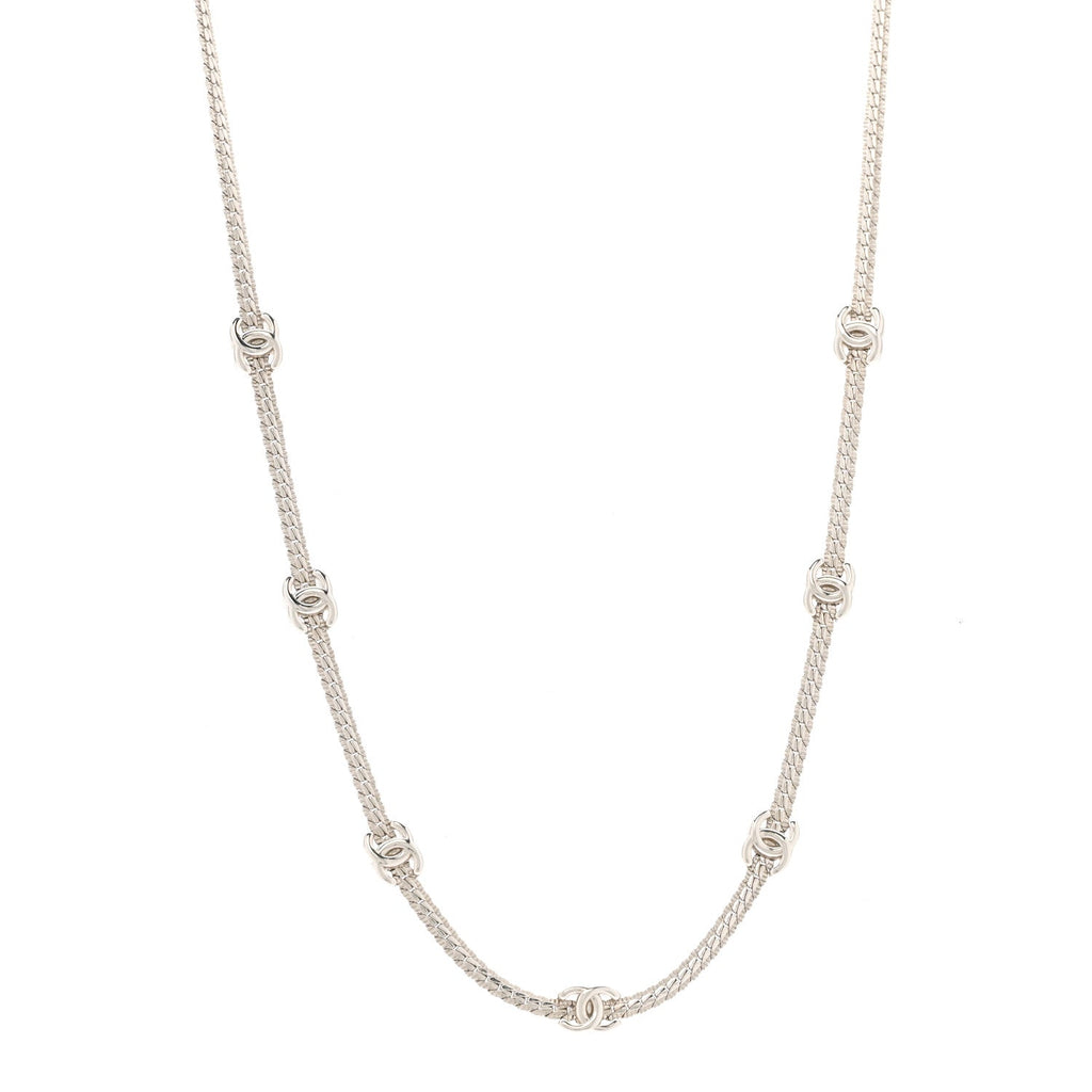 Chanel Metal CC Short Chain Necklace Silver