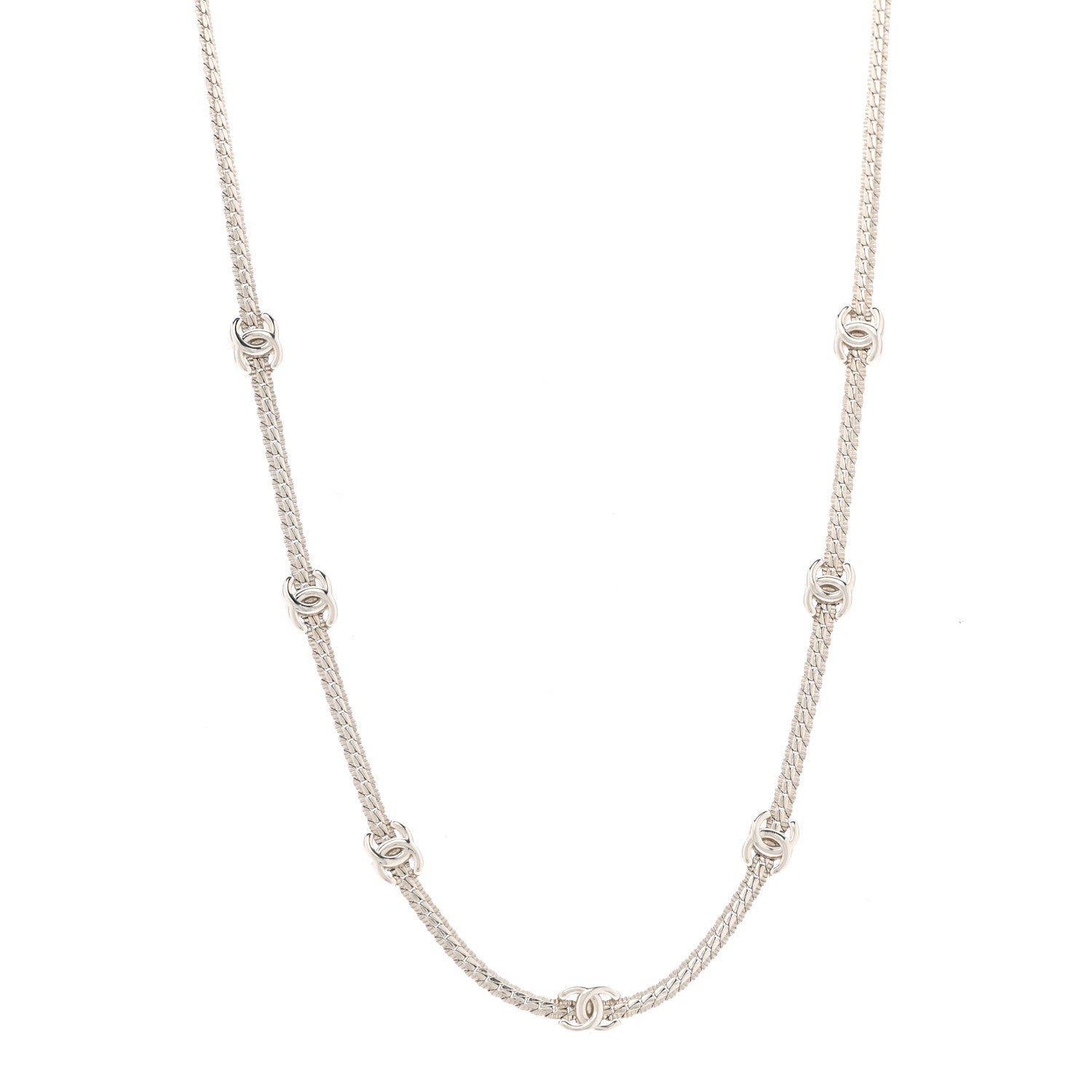 Chanel Metal CC Short Chain Necklace Silver