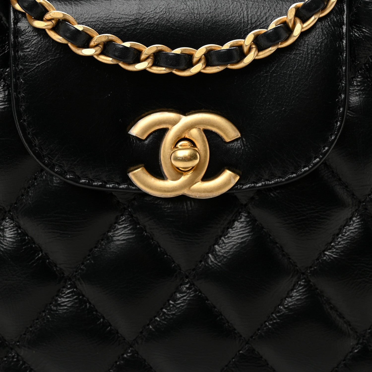 Chanel Shiny Aged Calfskin Quilted Nano Kelly Shopper Black