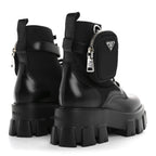Prada Spazzolato Rois Nylon Metal Triangle Logo Monolith Pouch Pocket 55mm Boots 36.5 Black