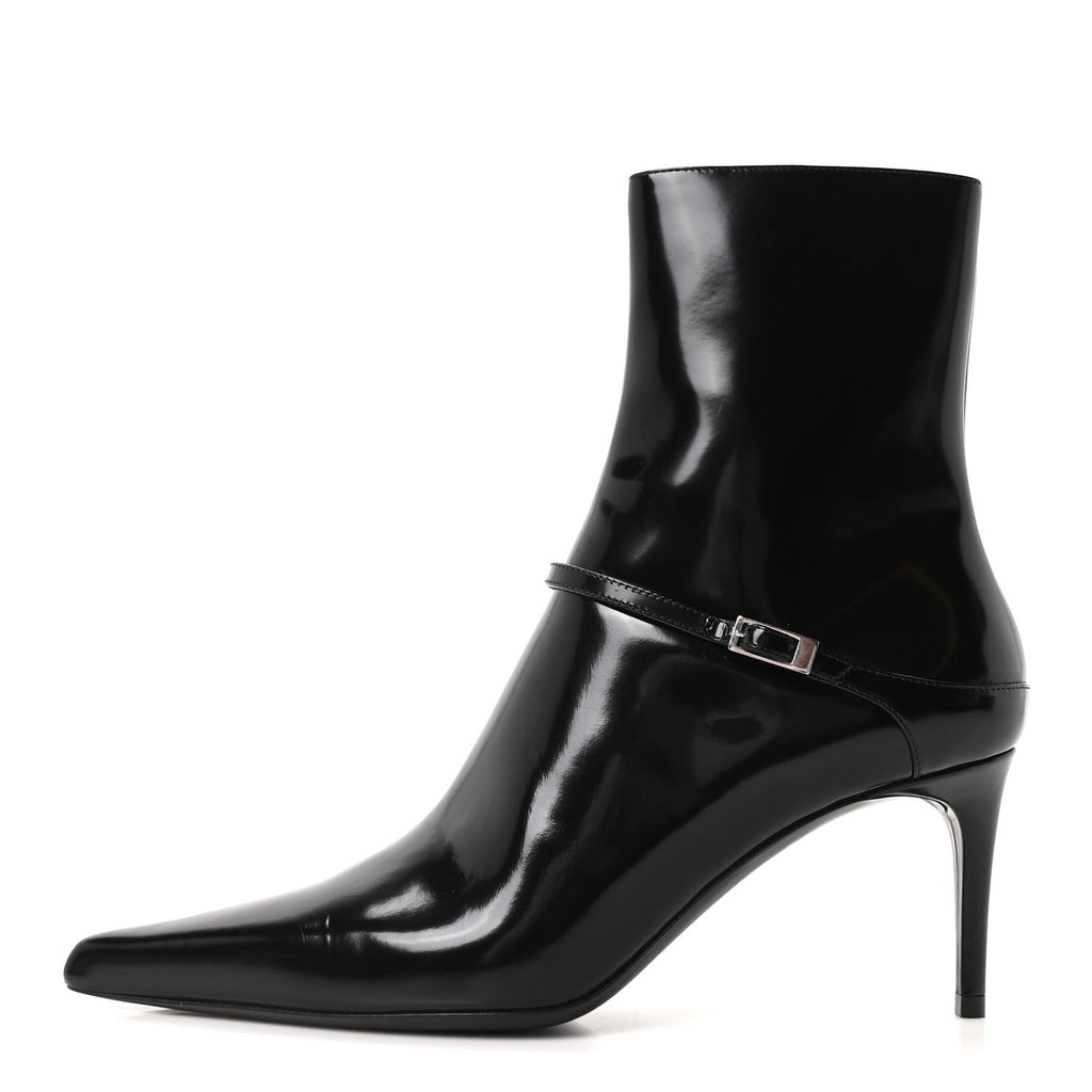 Saint Laurent Patent Vendome Buckle Ankle Booties 37 Black