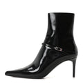 Saint Laurent Patent Vendome Buckle Ankle Booties 37 Black