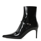 Saint Laurent Patent Vendome Buckle Ankle Booties 37 Black