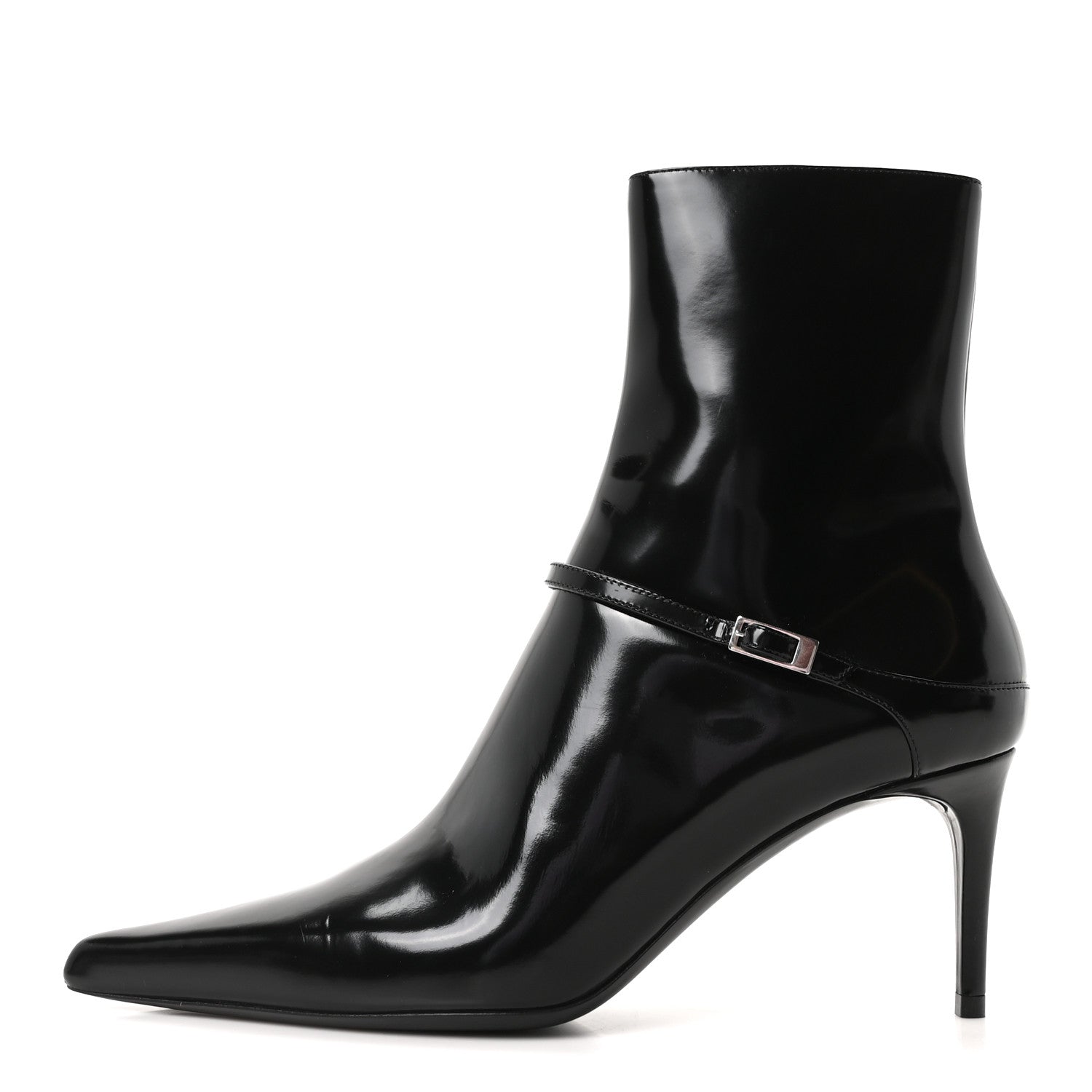 Saint Laurent Patent Vendome Buckle Ankle Booties 37 Black